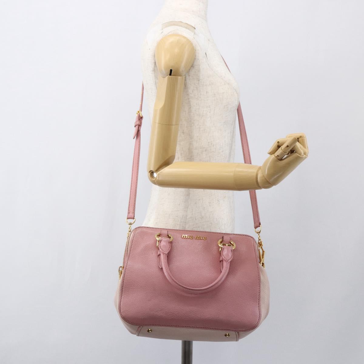 Miu Miu Hand Bag Leather 2way Pink Gold Auth ka838