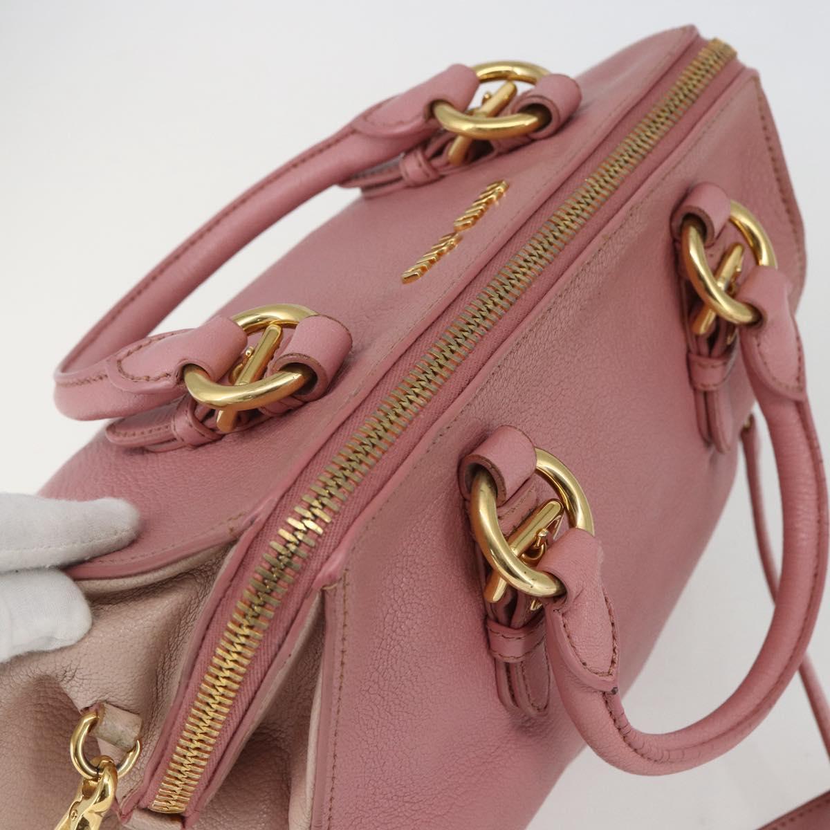 Miu Miu Hand Bag Leather 2way Pink Gold Auth ka838