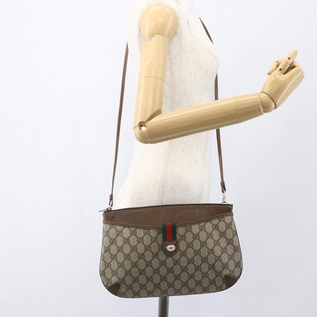 GUCCI GG Supreme Web Sherry Line Bag PVC Beige Gold 904 02 026 Auth ka846