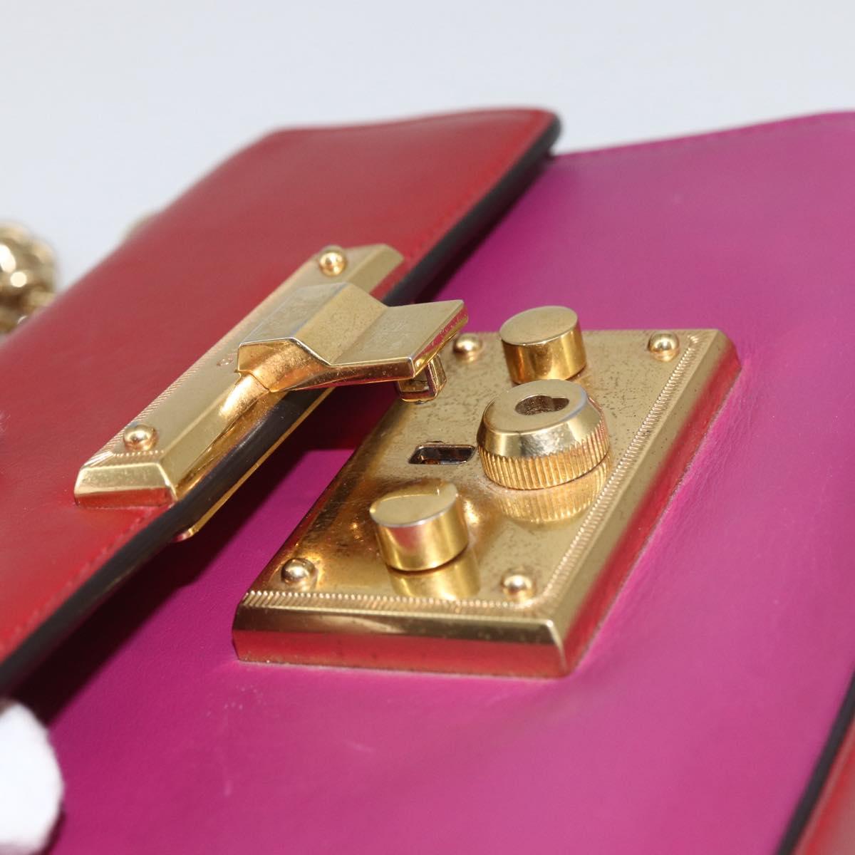 GUCCI Shoulder Bag Leather Red Gold 409487 Auth ka847