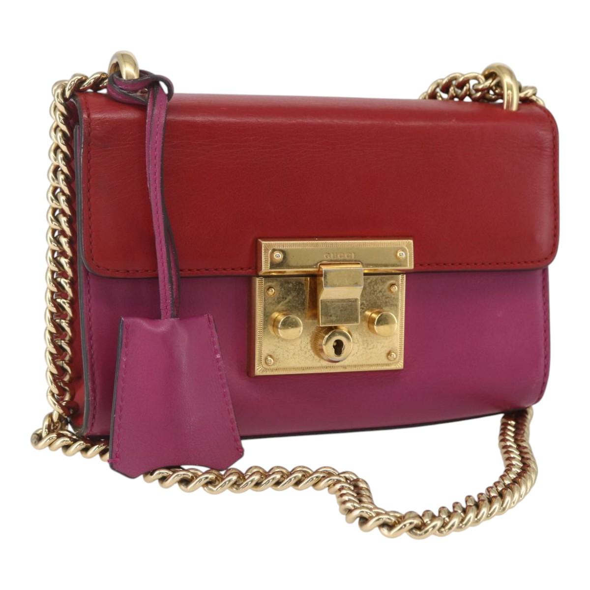 GUCCI Shoulder Bag Leather Red Gold 409487 Auth ka847