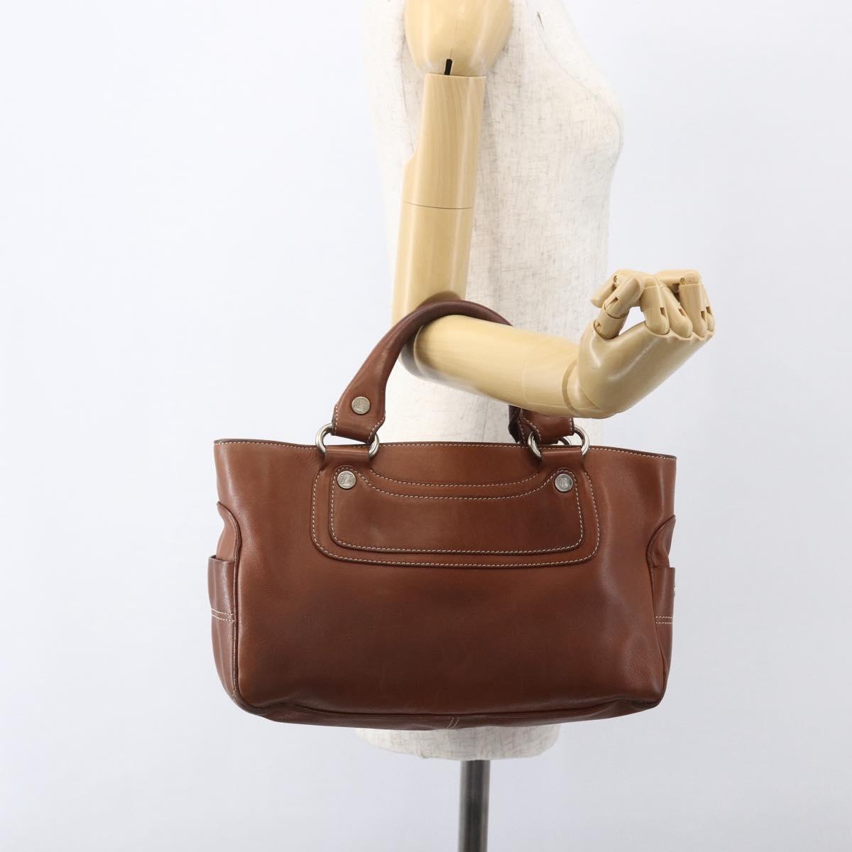 CELINE Boogie bag Hand Bag Leather Brown Silver Auth ka853