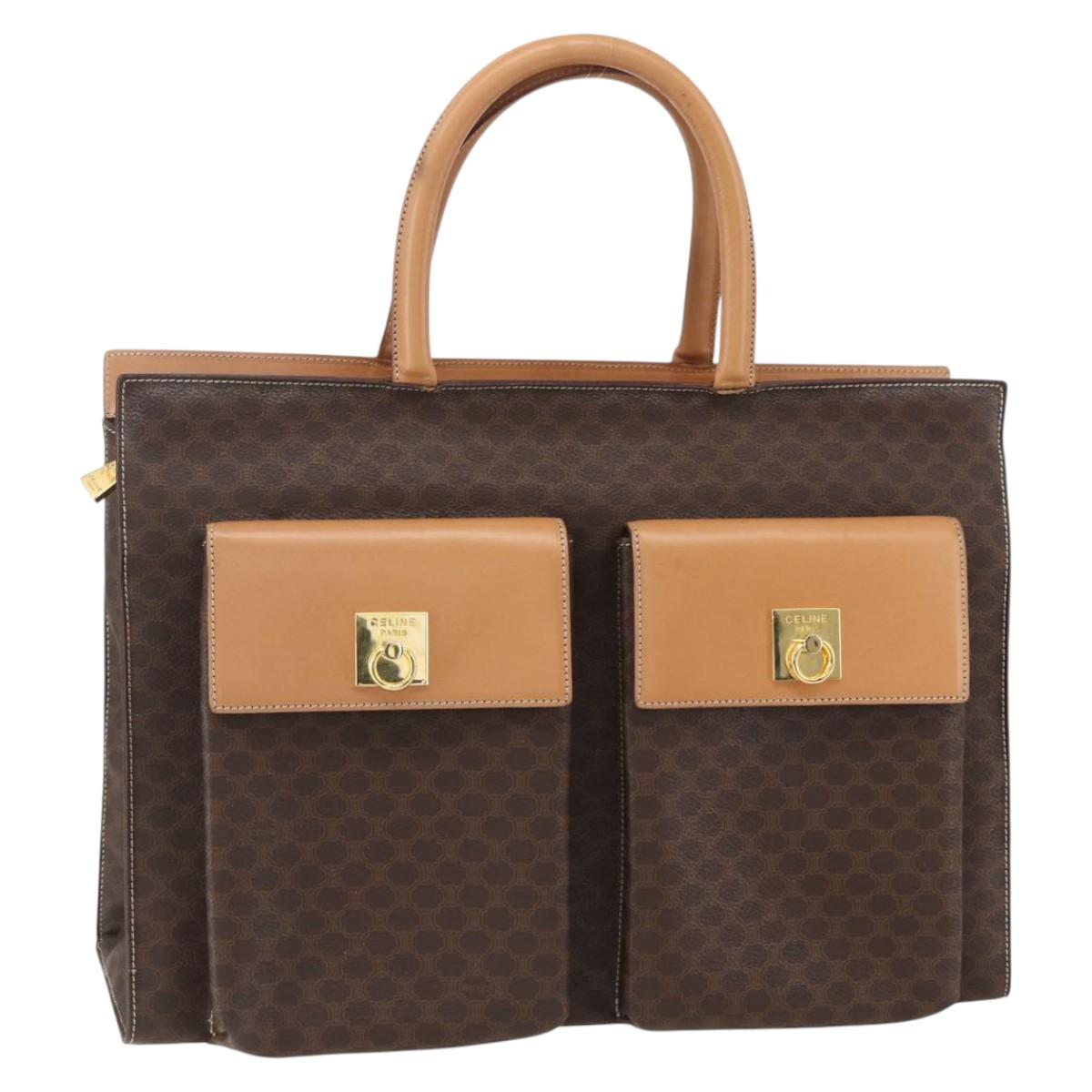 CELINE Macadam Canvas Tote Bag PVC Leather Brown Gold Auth ka860
