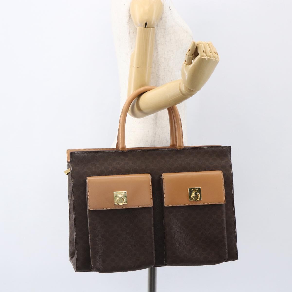 CELINE Macadam Canvas Tote Bag PVC Leather Brown Gold Auth ka860