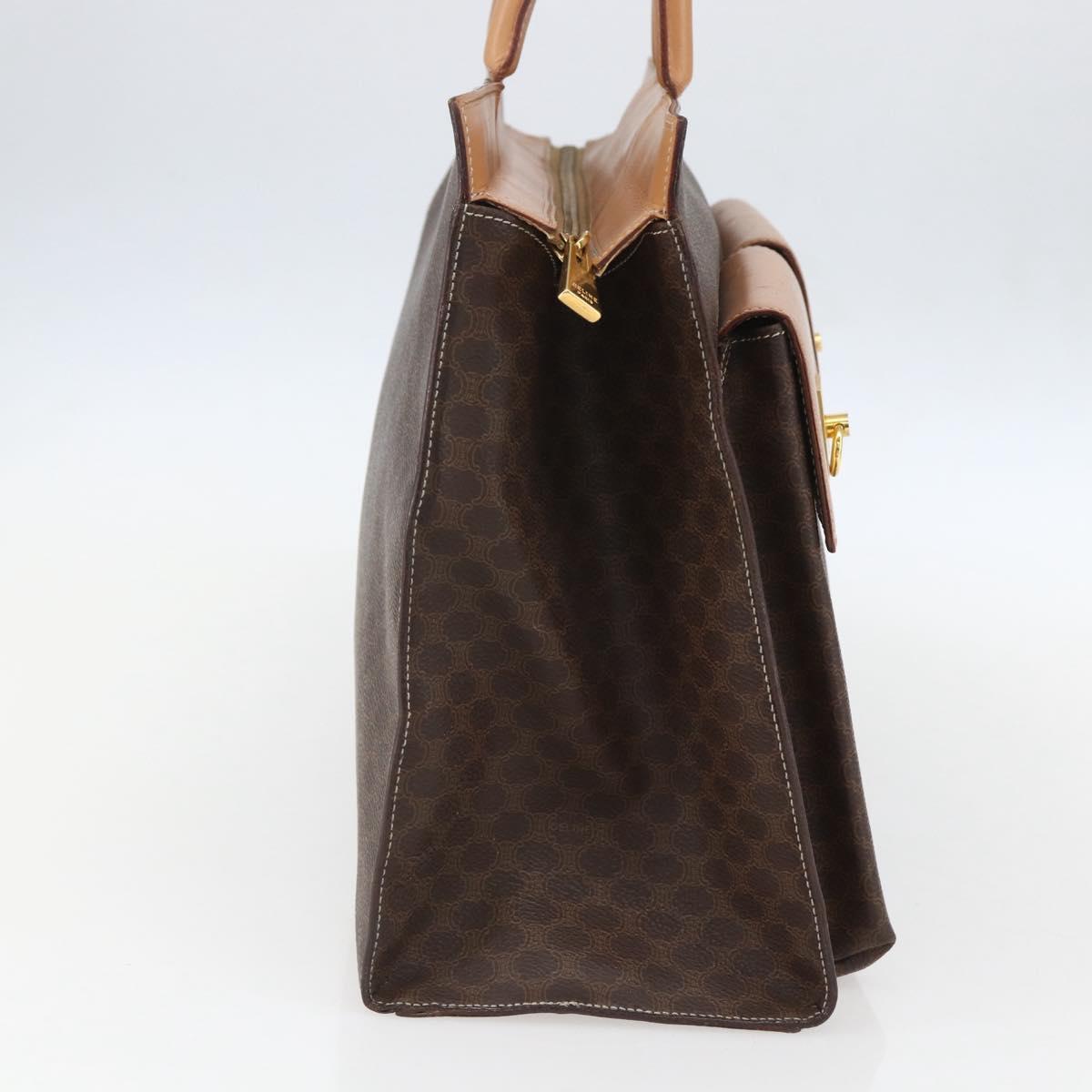 CELINE Macadam Canvas Tote Bag PVC Leather Brown Gold Auth ka860