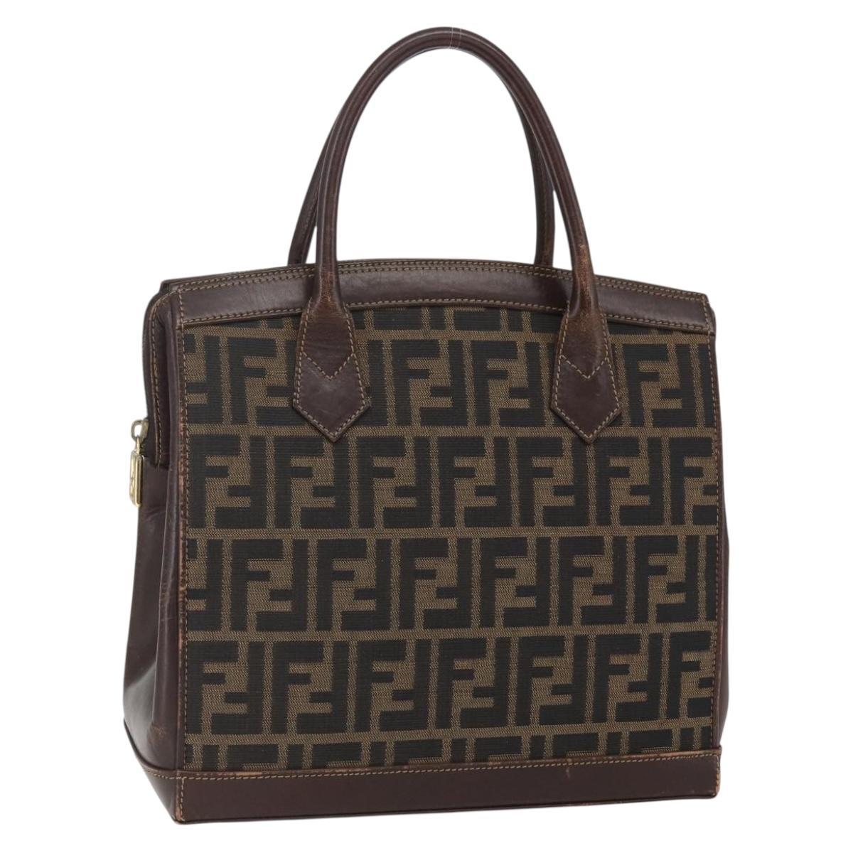 FENDI Zucca Canvas Hand Bag Black Brown Auth ka862