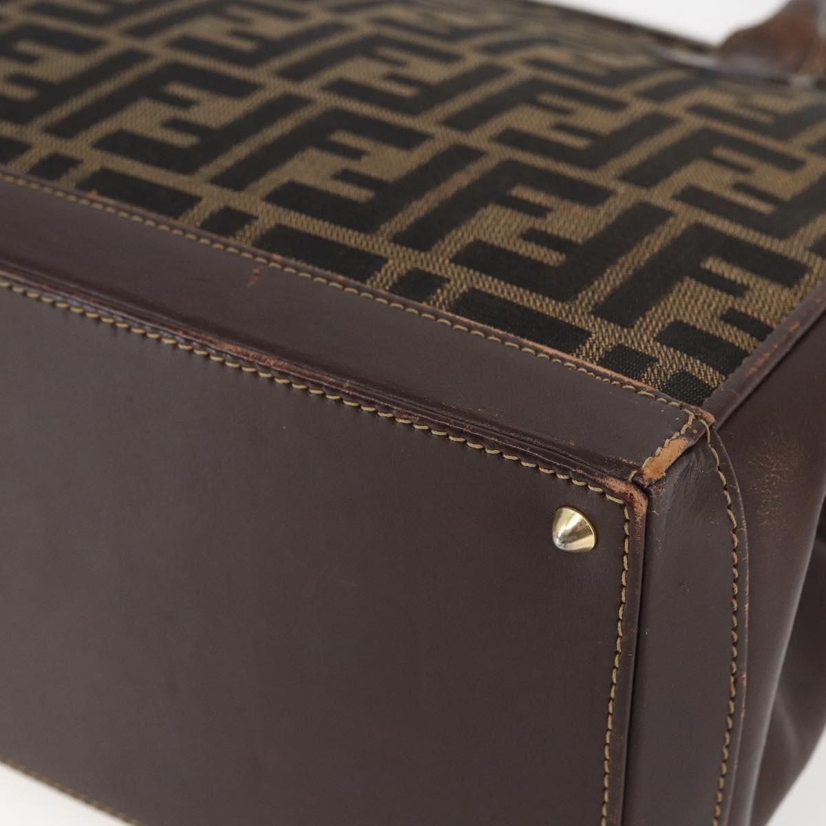 FENDI Zucca Canvas Hand Bag Black Brown Auth ka862