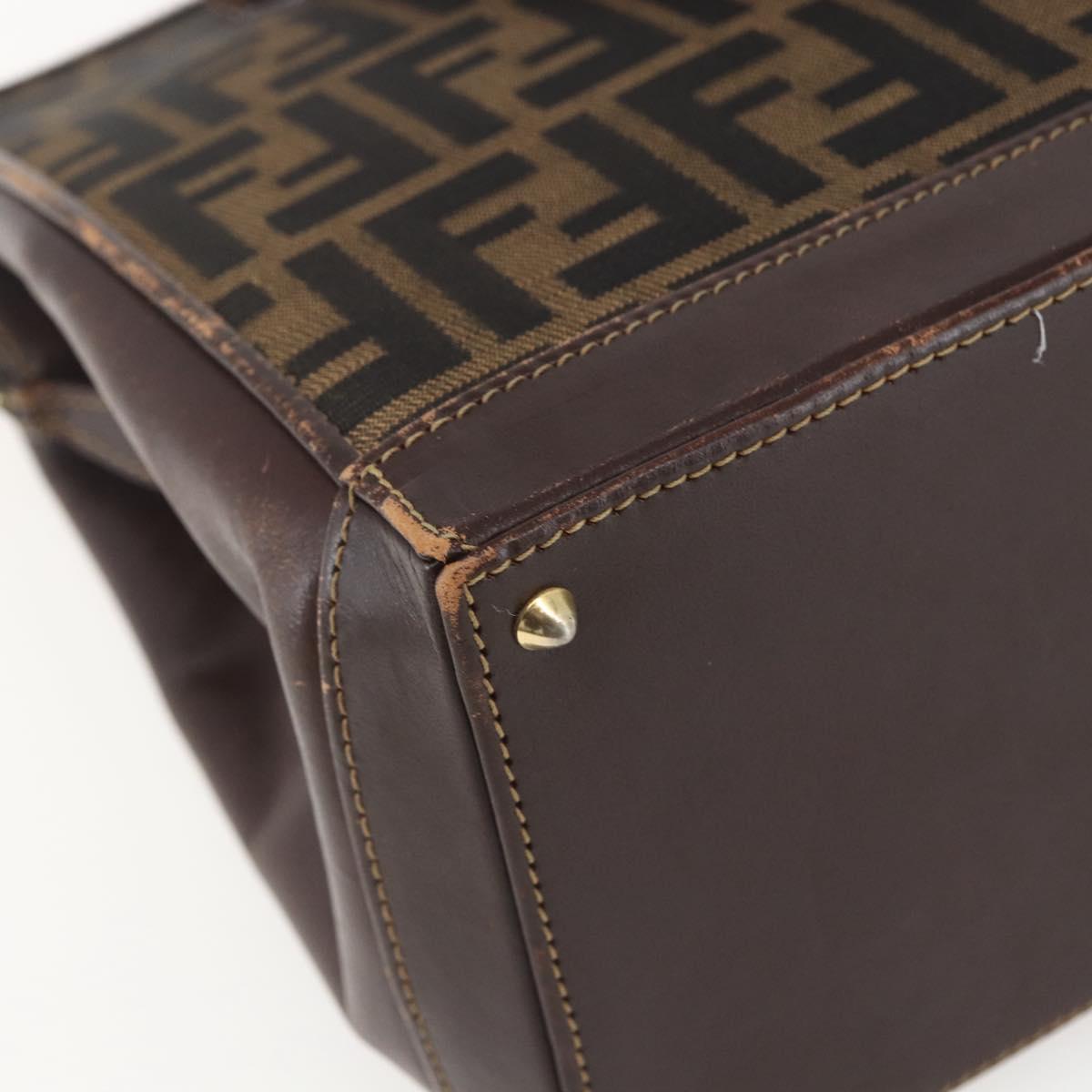 FENDI Zucca Canvas Hand Bag Black Brown Auth ka862