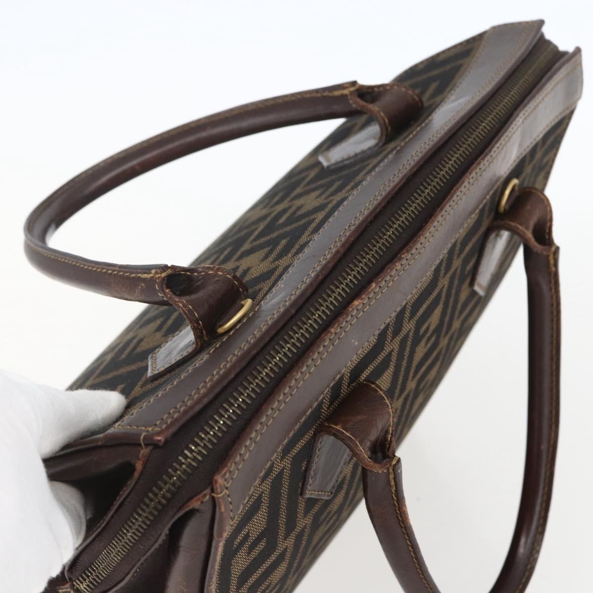 FENDI Zucca Canvas Hand Bag Black Brown Auth ka862