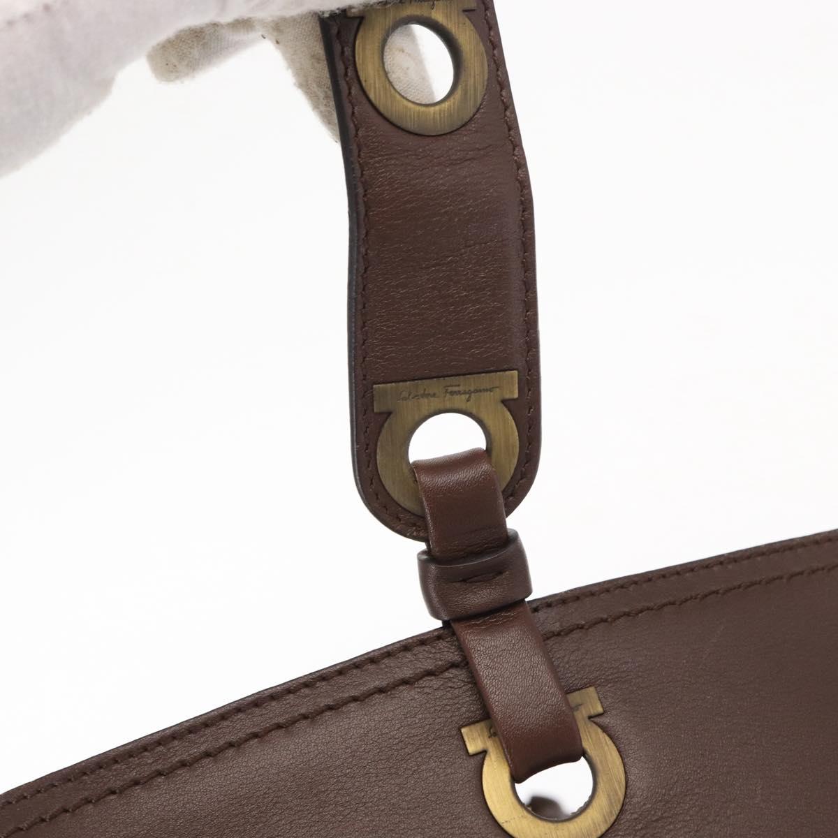 Salvatore Ferragamo Tote Bag Leather Brown Auth ka863