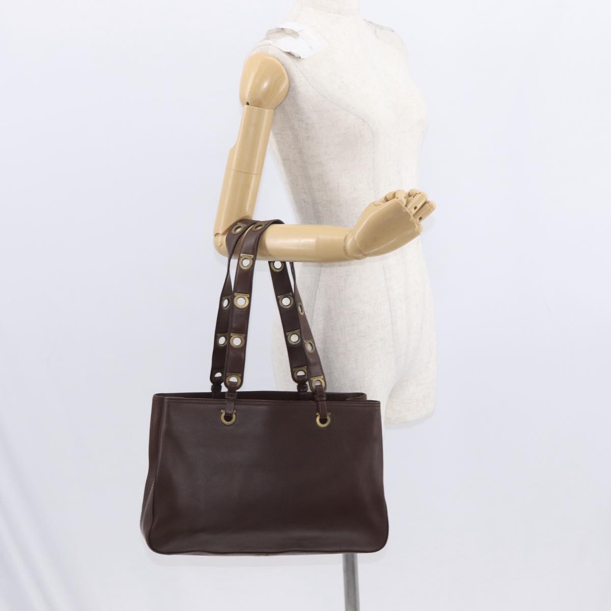 Salvatore Ferragamo Tote Bag Leather Brown Auth ka863