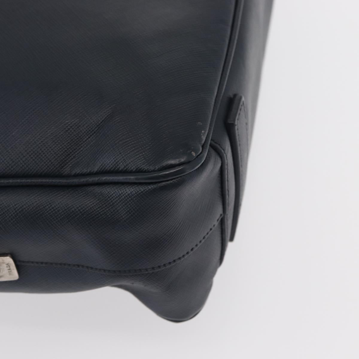 PRADA Hand Bag Safiano leather Navy Silver Auth ka869