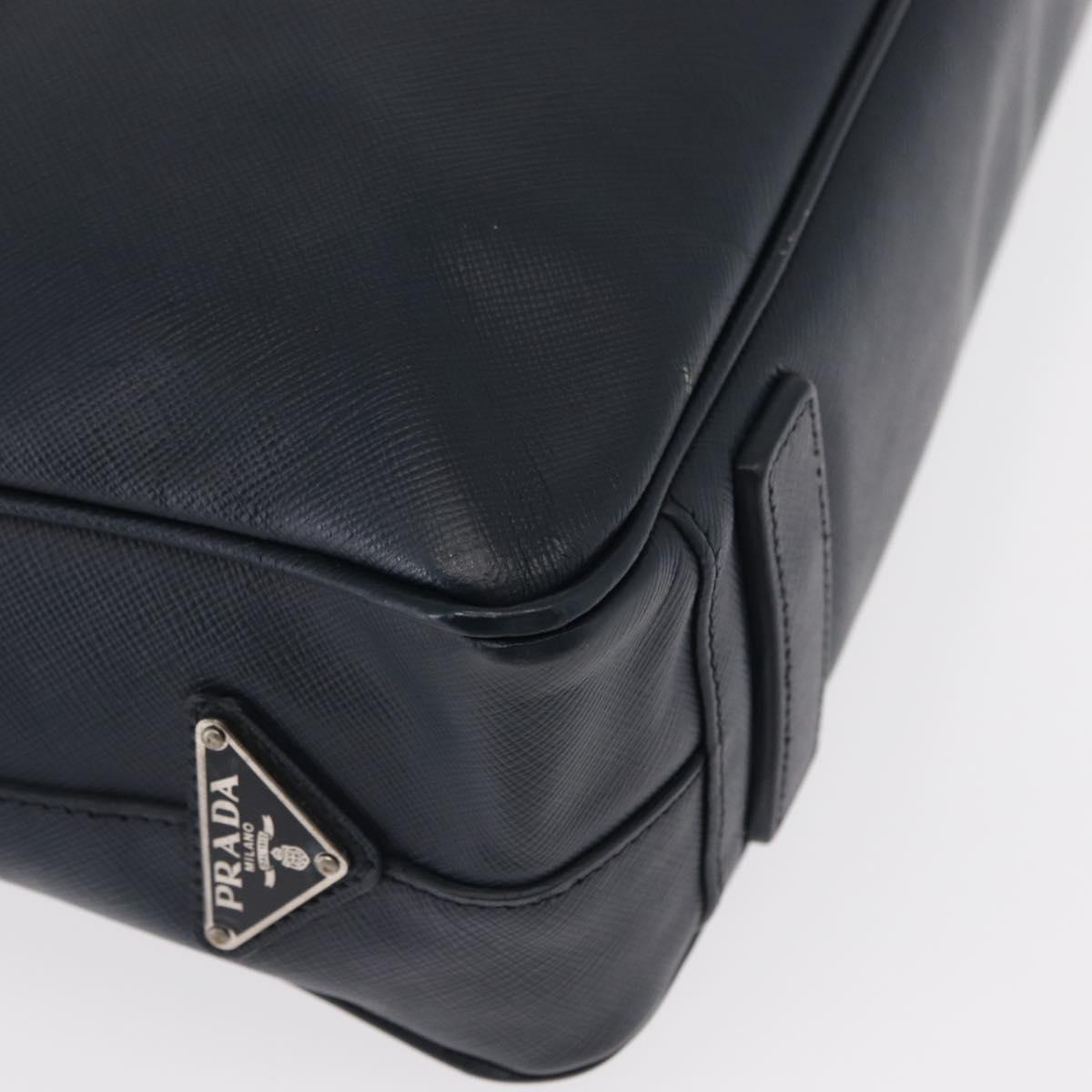 PRADA Hand Bag Safiano leather Navy Silver Auth ka869