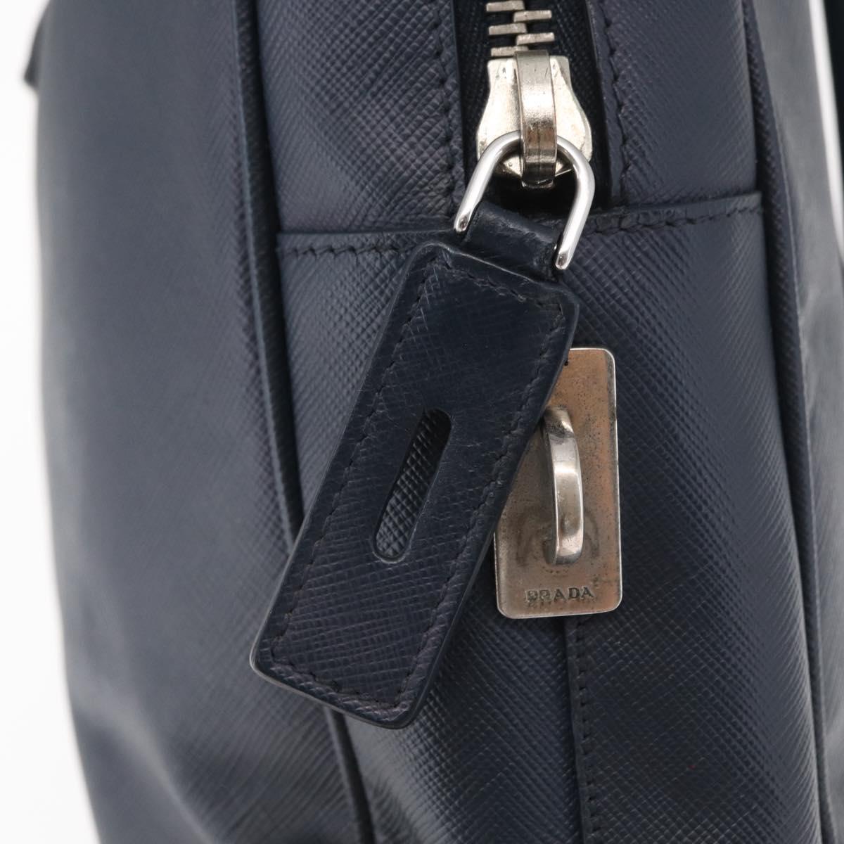 PRADA Hand Bag Safiano leather Navy Silver Auth ka869