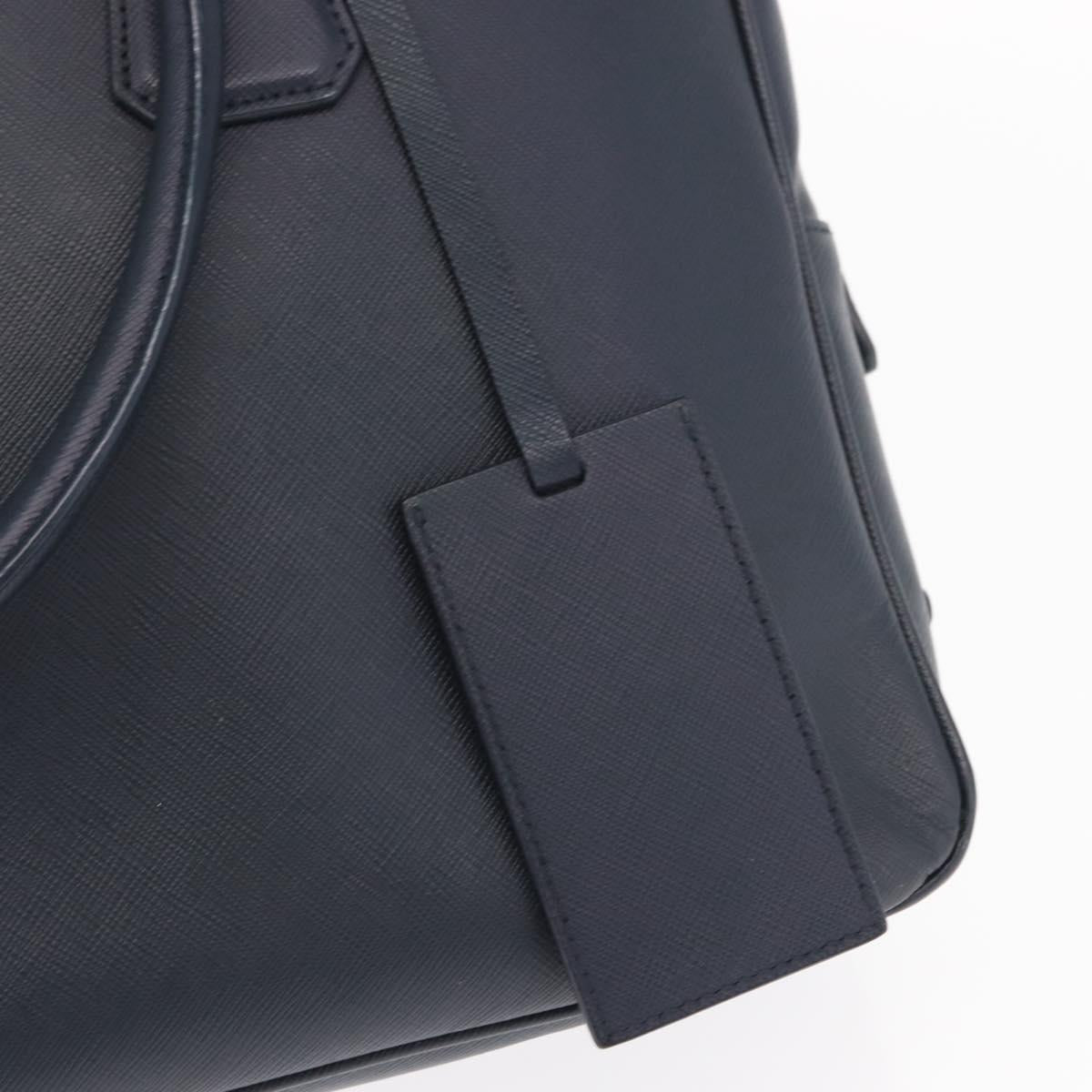 PRADA Hand Bag Safiano leather Navy Silver Auth ka869
