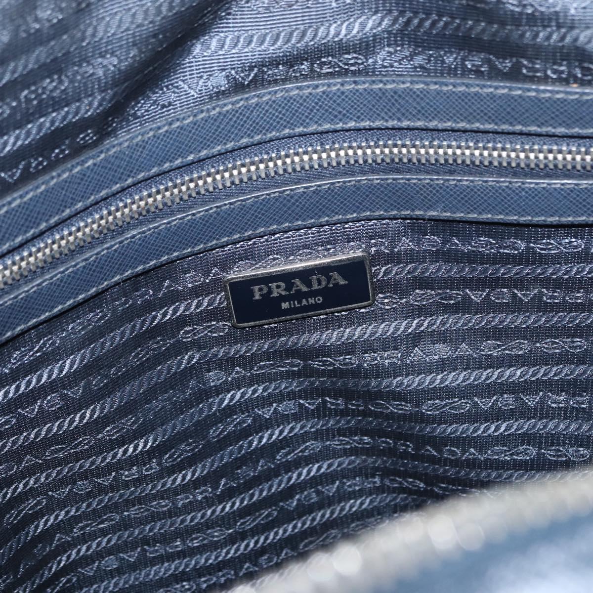 PRADA Hand Bag Safiano leather Navy Silver Auth ka869