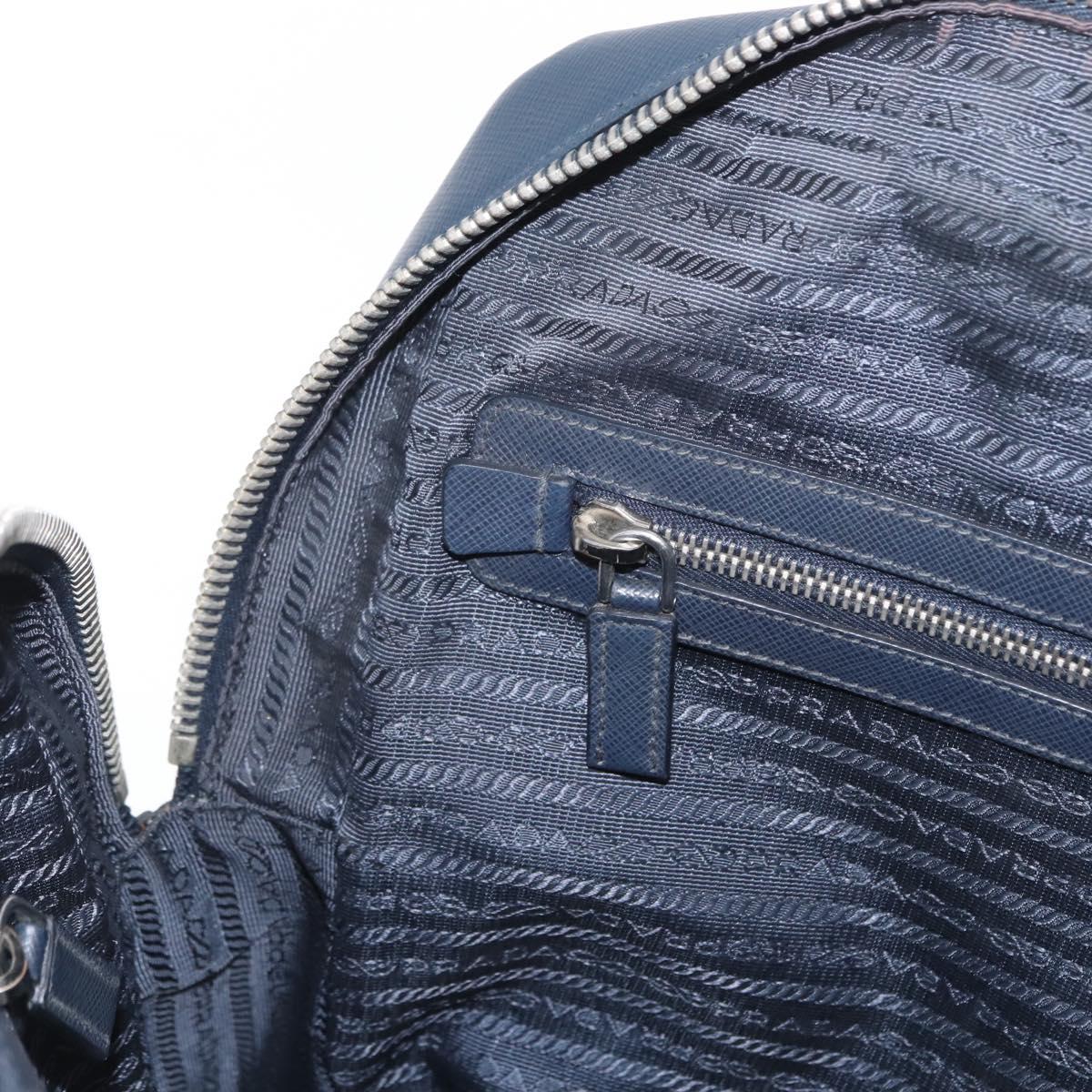 PRADA Hand Bag Safiano leather Navy Silver Auth ka869