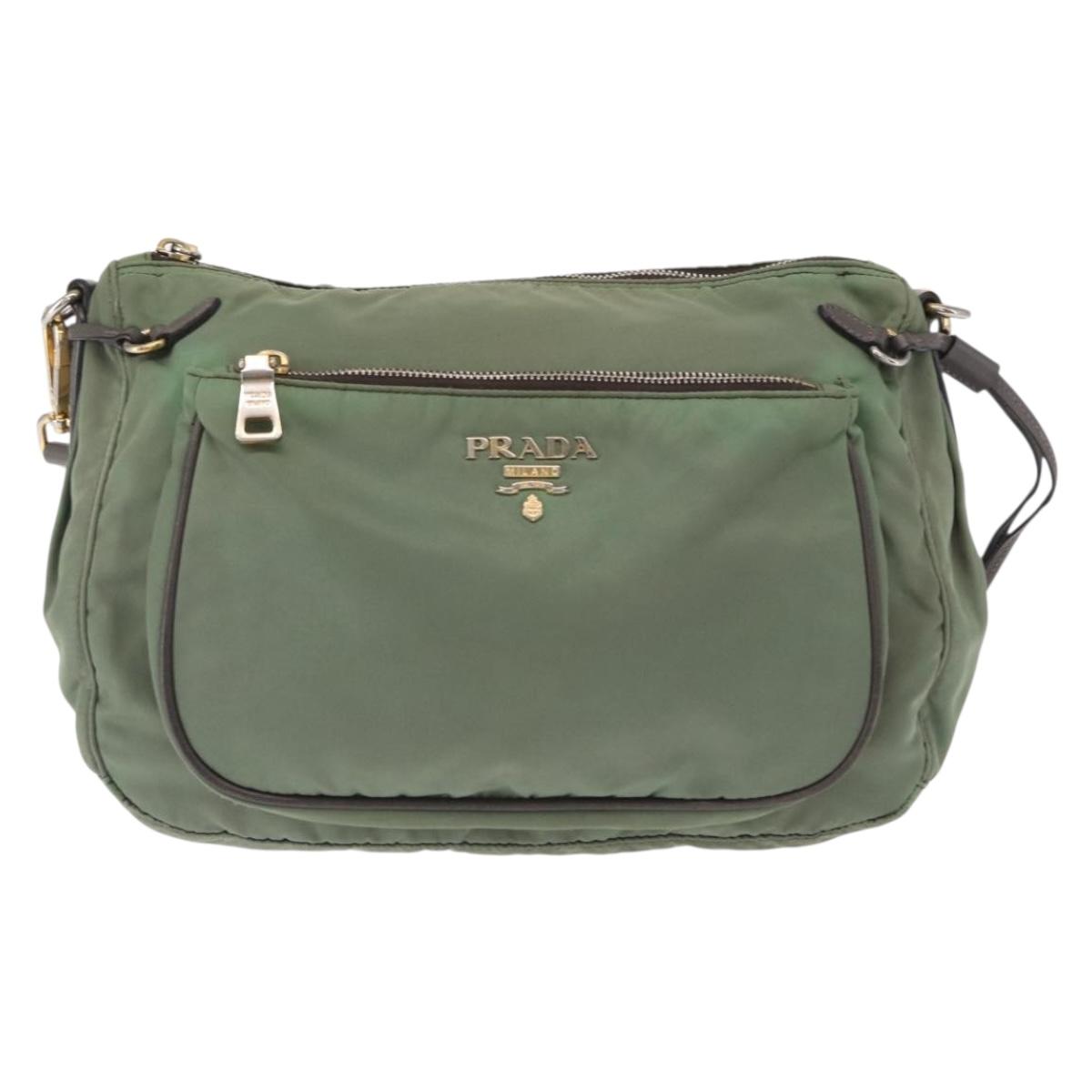 PRADA Shoulder Bag Nylon Green Gold Auth ka870