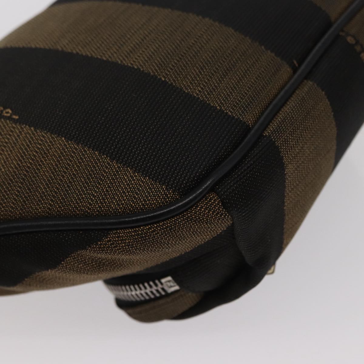 FENDI Pecan Canvas Body Bag Brown Black Silver Auth ka880