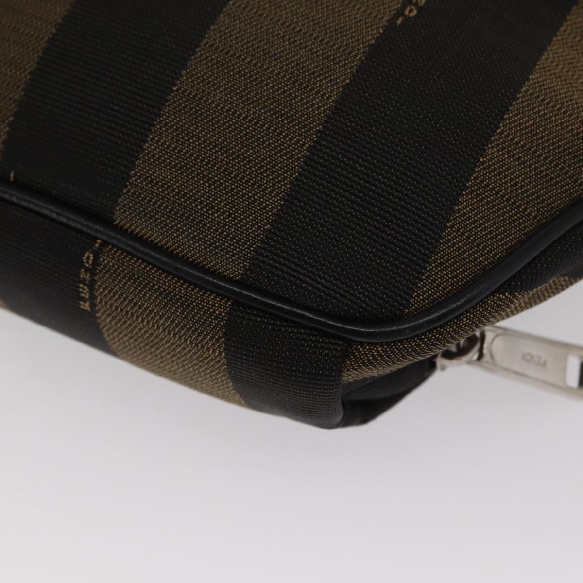 FENDI Pecan Canvas Body Bag Brown Black Silver Auth ka880