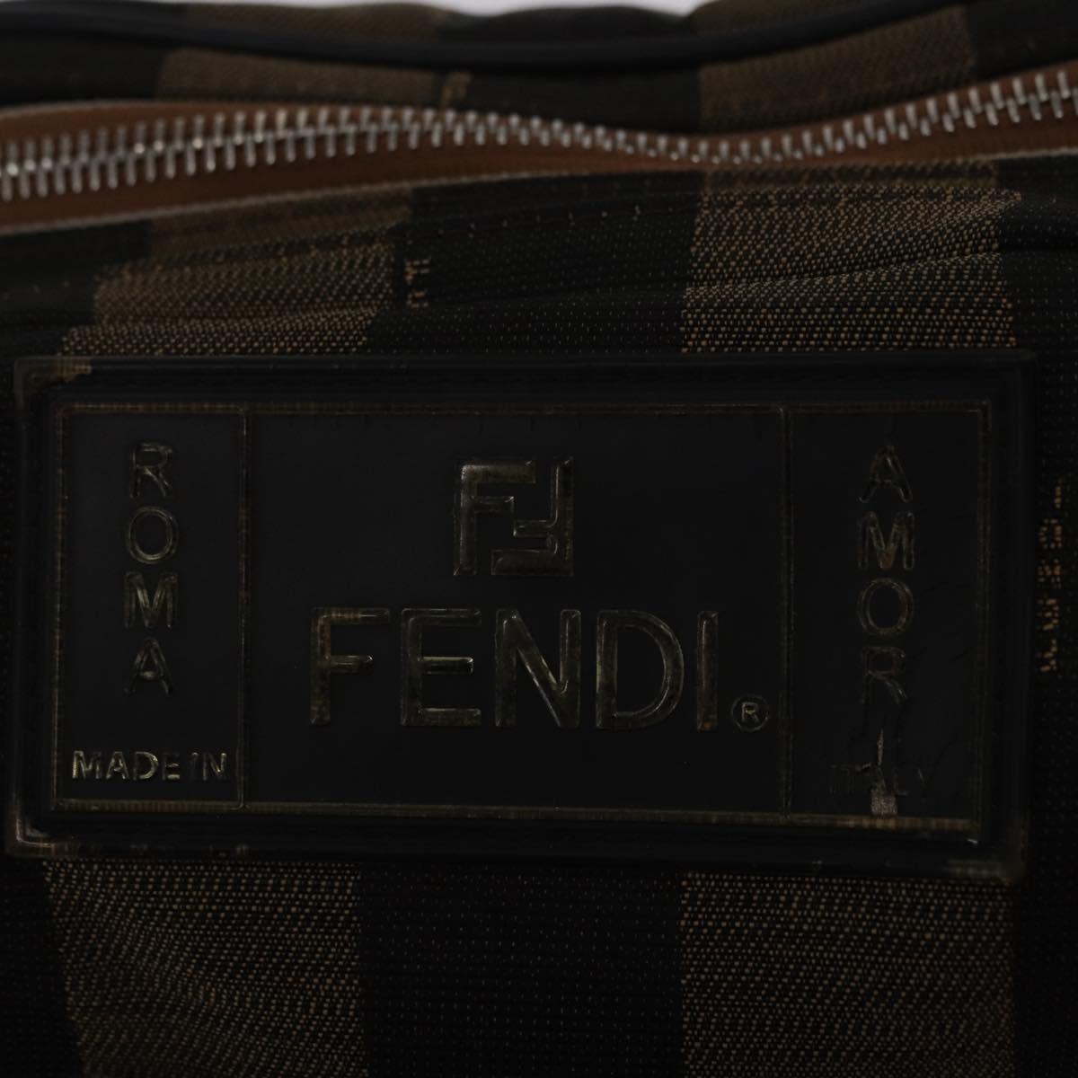 FENDI Pecan Canvas Body Bag Brown Black Silver Auth ka880