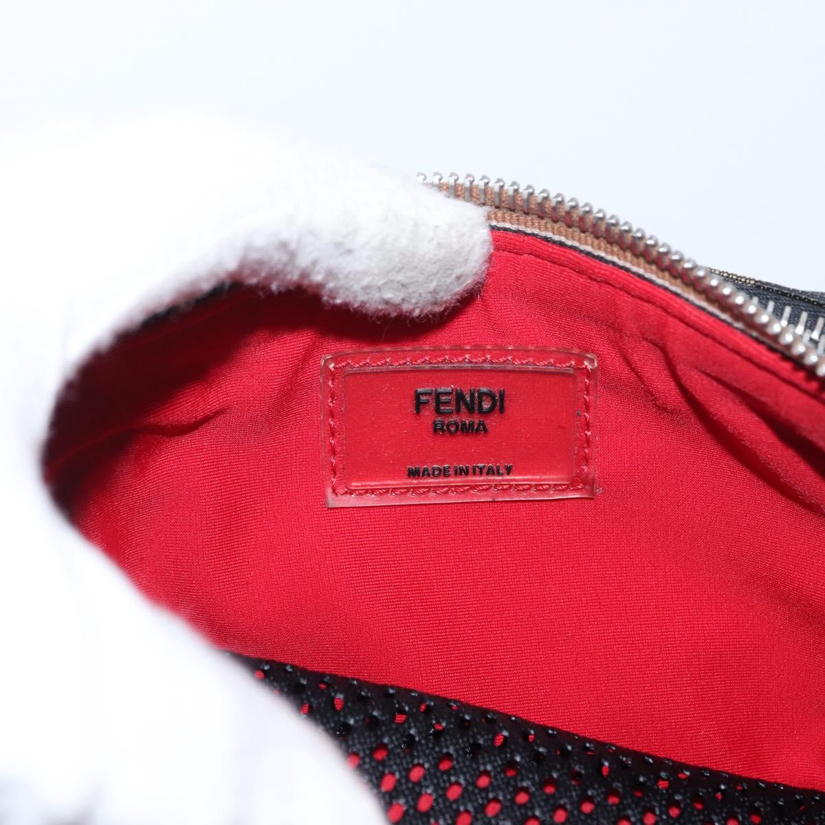 FENDI Pecan Canvas Body Bag Brown Black Silver Auth ka880