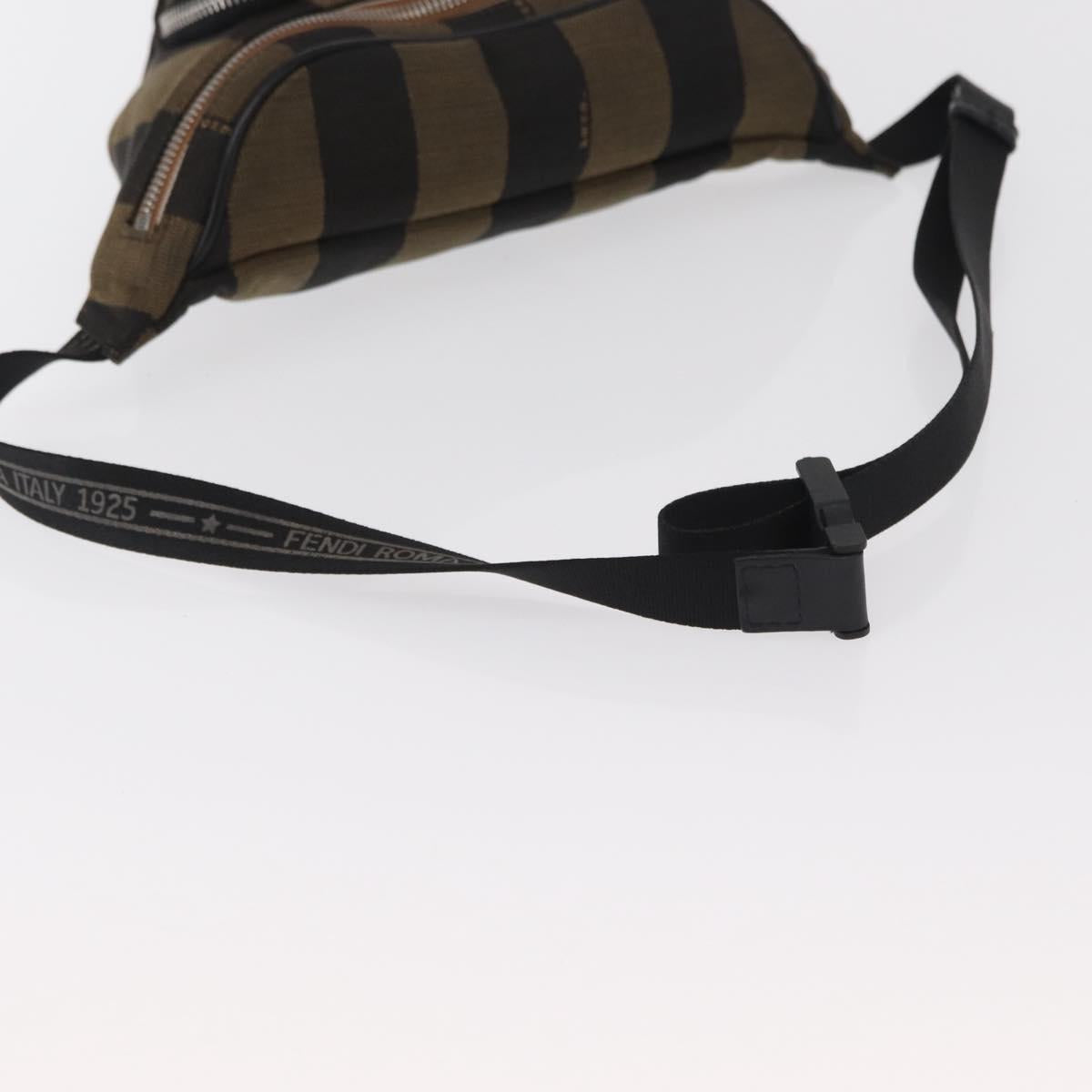 FENDI Pecan Canvas Body Bag Brown Black Silver Auth ka880