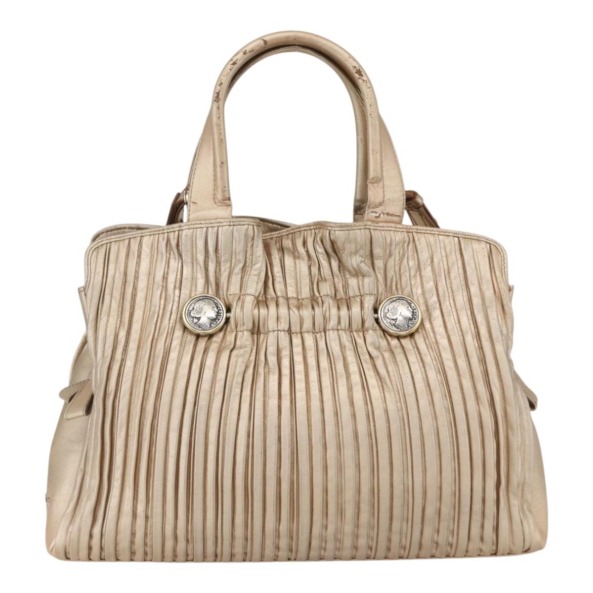 BVLGARI Hand Bag Leather 2way Gold Auth ka881