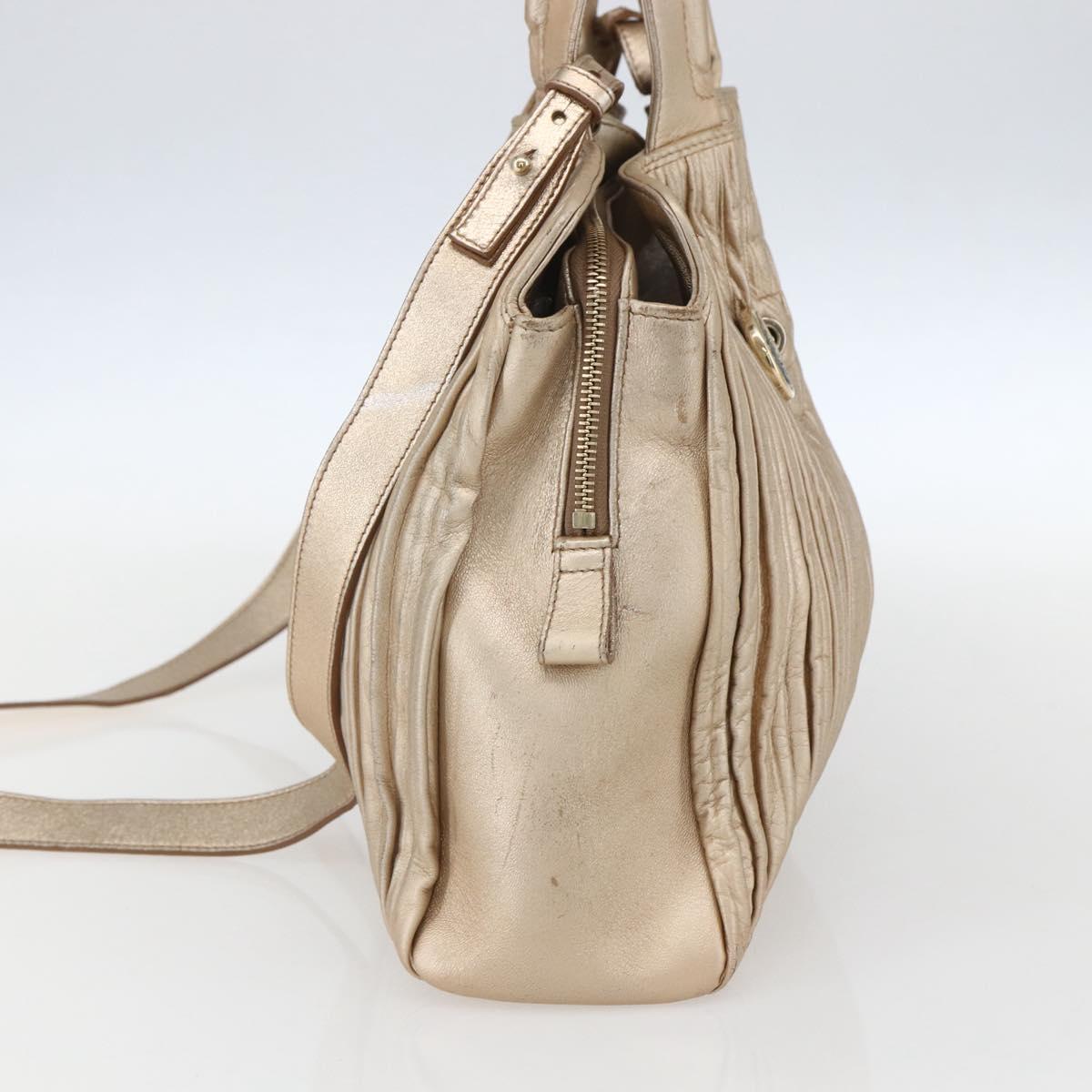 BVLGARI Hand Bag Leather 2way Gold Auth ka881