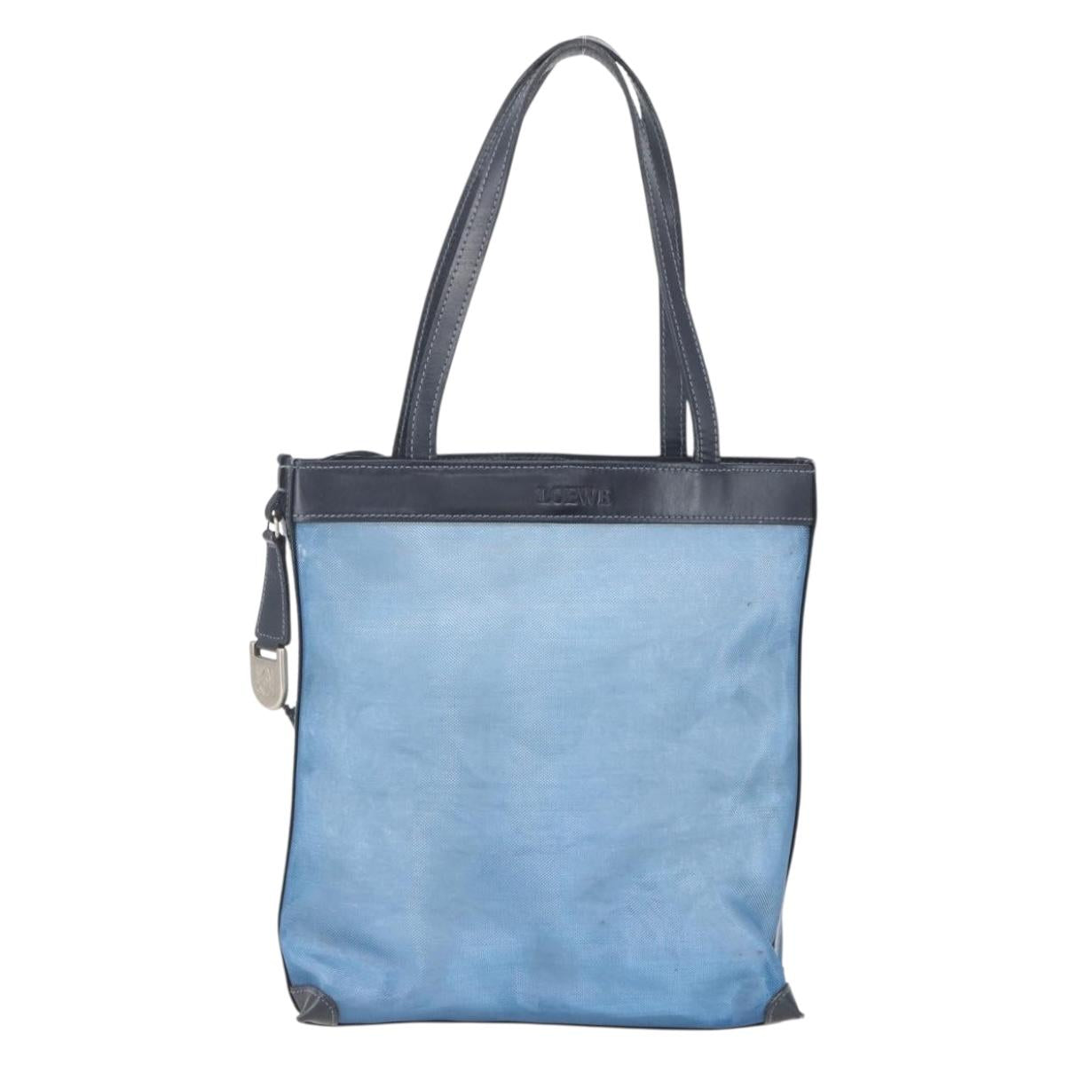 LOEWE Mesh Hand Bag Nylon Leather Blue Auth ka884