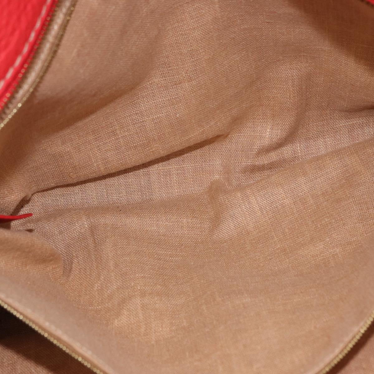 FENDI Celeria Tote Bag Leather Red Gold Auth ka885