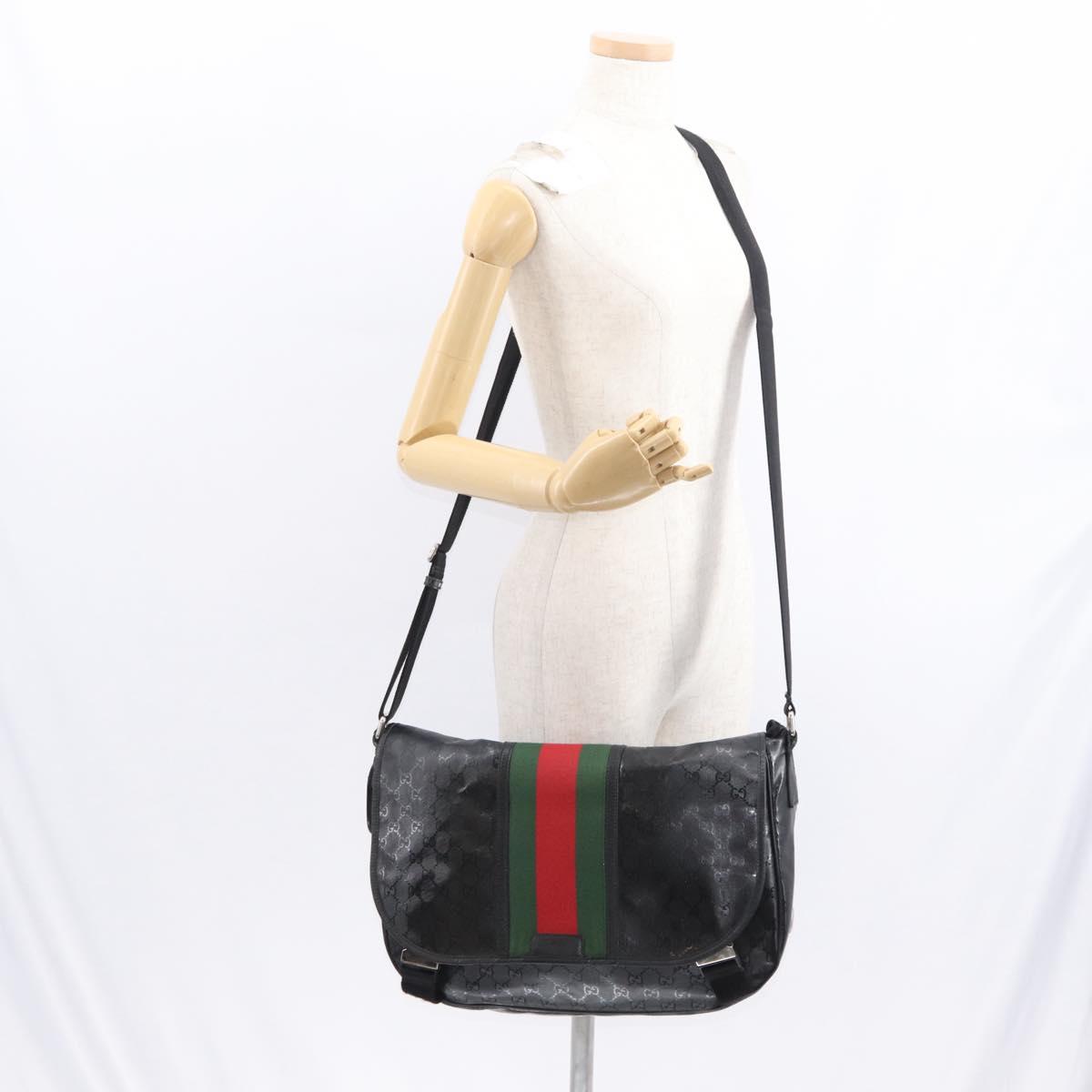 GUCCI GG Implementation Web Sherry Line Bag Black Silver 269376 Auth ka886