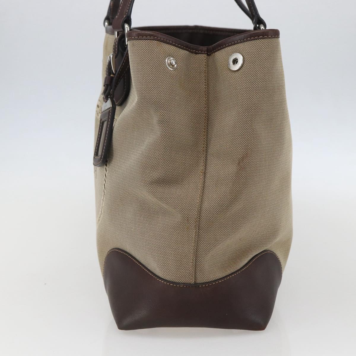 PRADA Tote Bag Canvas Beige Silver Auth ka887