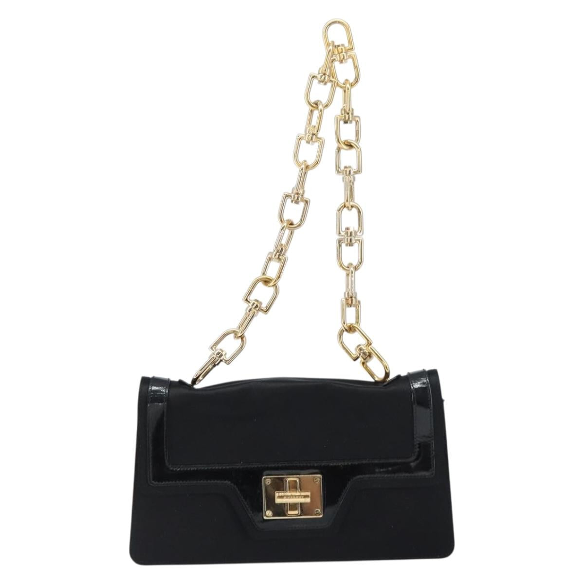 GIVENCHY Chain Shoulder Bag Satin Black Gold Auth ka890