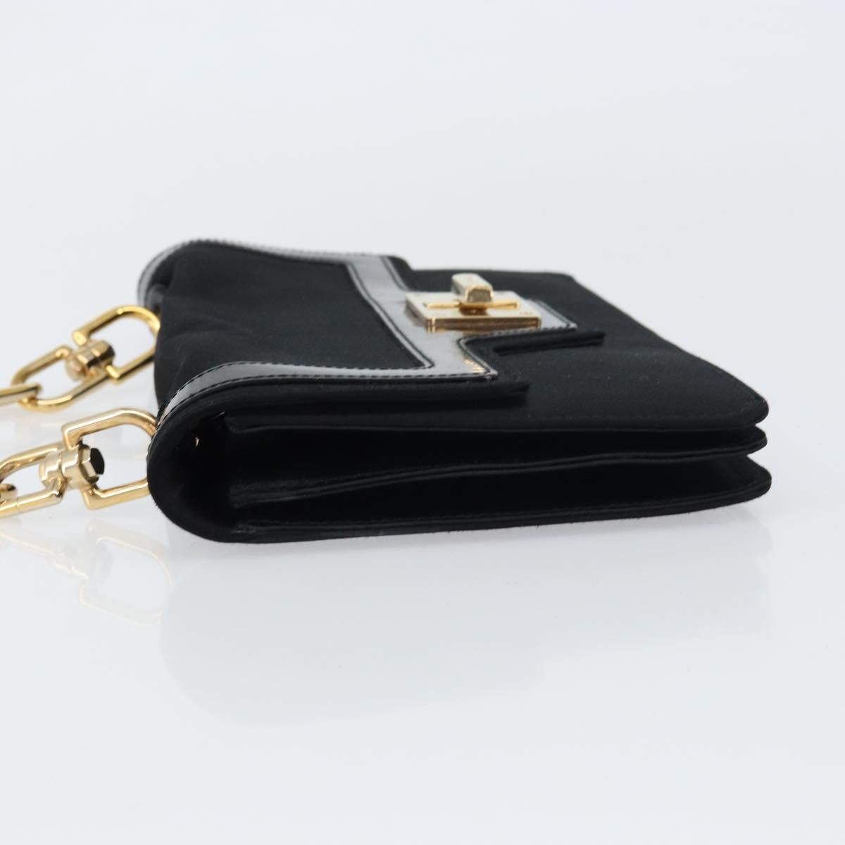 GIVENCHY Chain Shoulder Bag Satin Black Gold Auth ka890