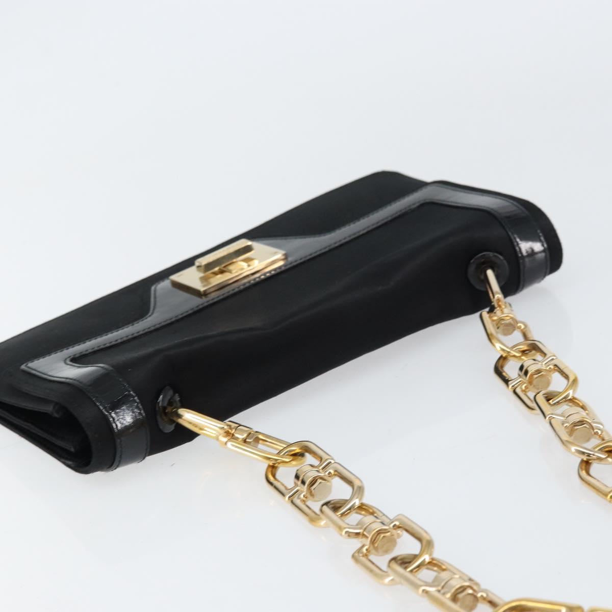 GIVENCHY Chain Shoulder Bag Satin Black Gold Auth ka890
