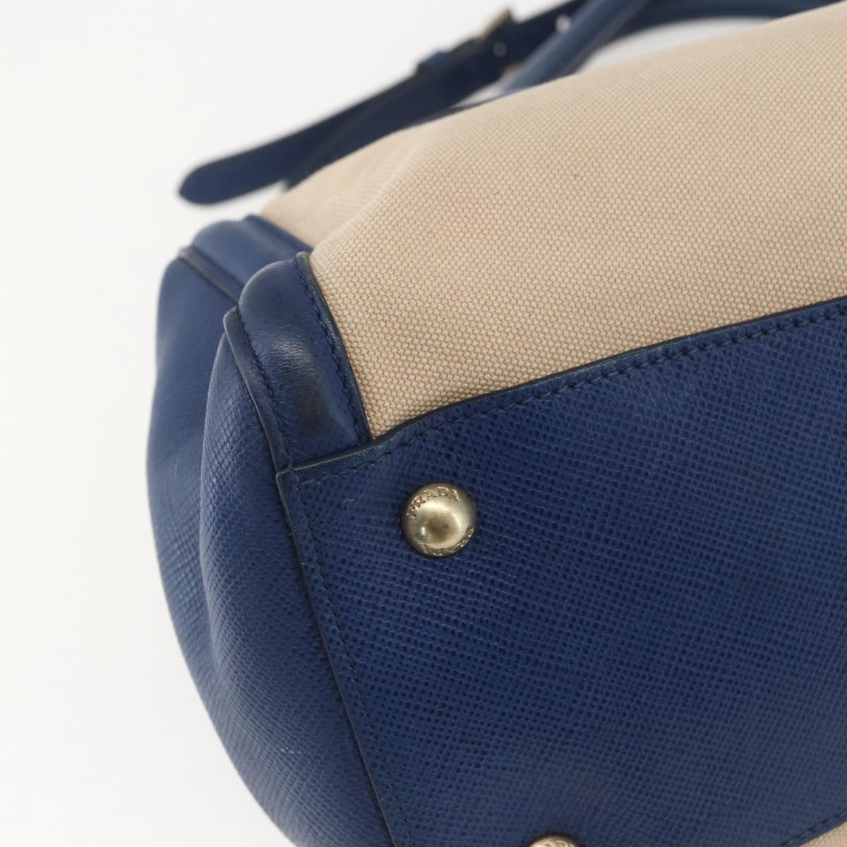PRADA Hand Bag Canvas 2way Beige Blue Auth ka891