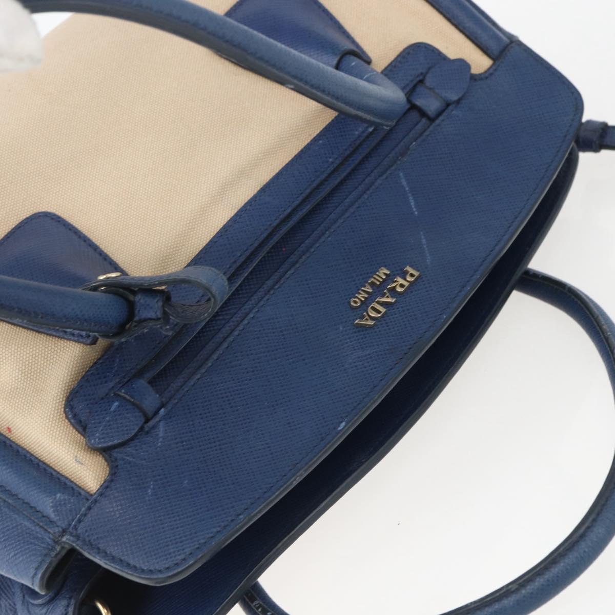PRADA Hand Bag Canvas 2way Beige Blue Auth ka891