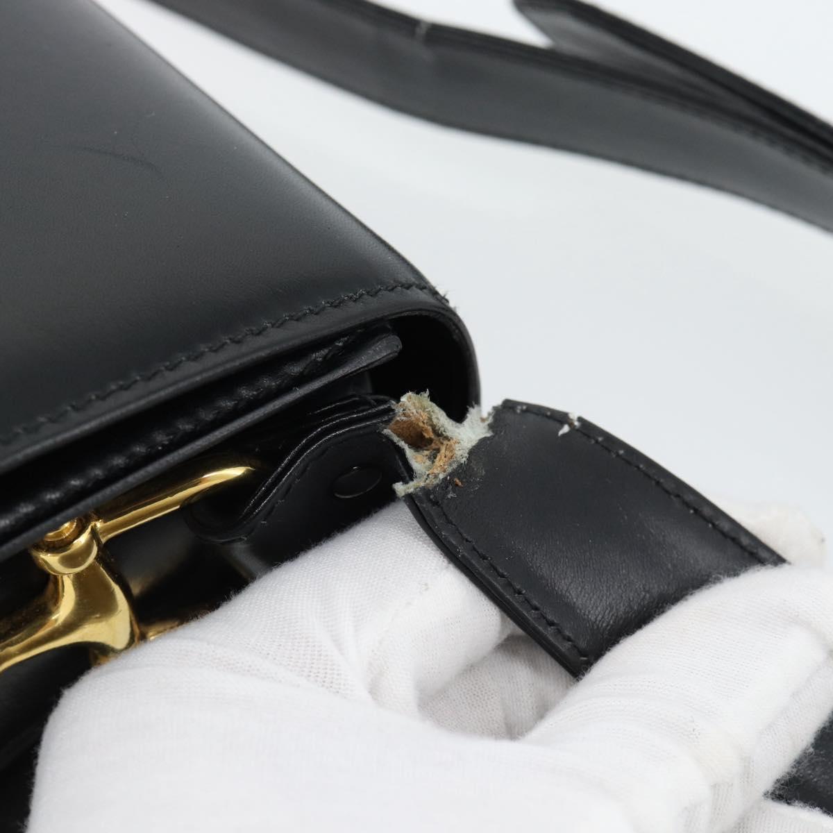 CELINE Horse Carriage Shoulder Bag Leather Black Gold Auth ka895