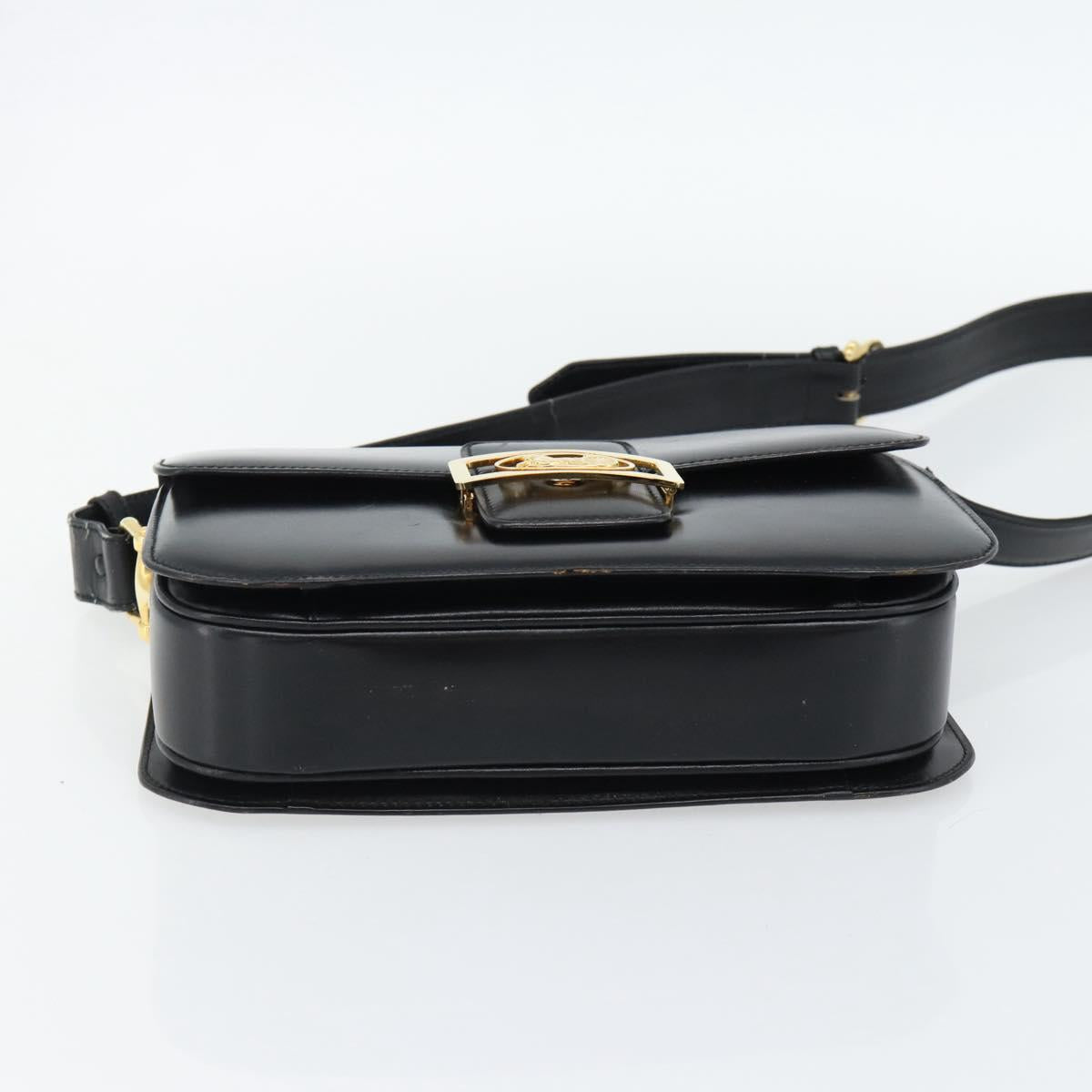 CELINE Horse Carriage Shoulder Bag Leather Black Gold Auth ka895