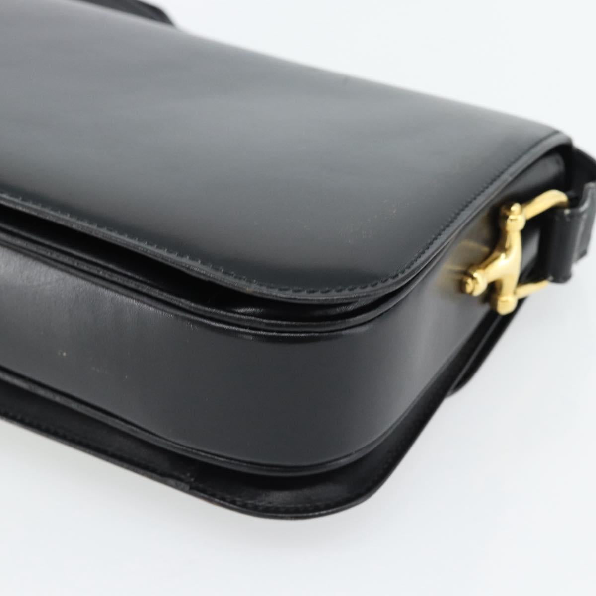 CELINE Horse Carriage Shoulder Bag Leather Black Gold Auth ka895