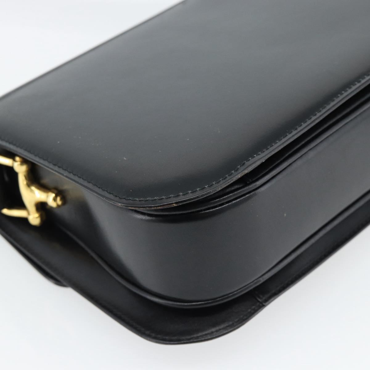 CELINE Horse Carriage Shoulder Bag Leather Black Gold Auth ka895