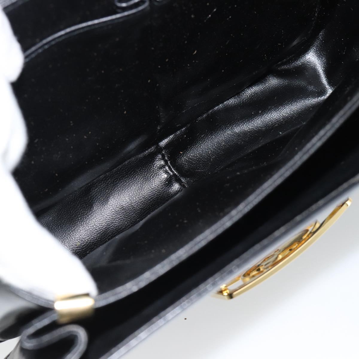 CELINE Horse Carriage Shoulder Bag Leather Black Gold Auth ka895