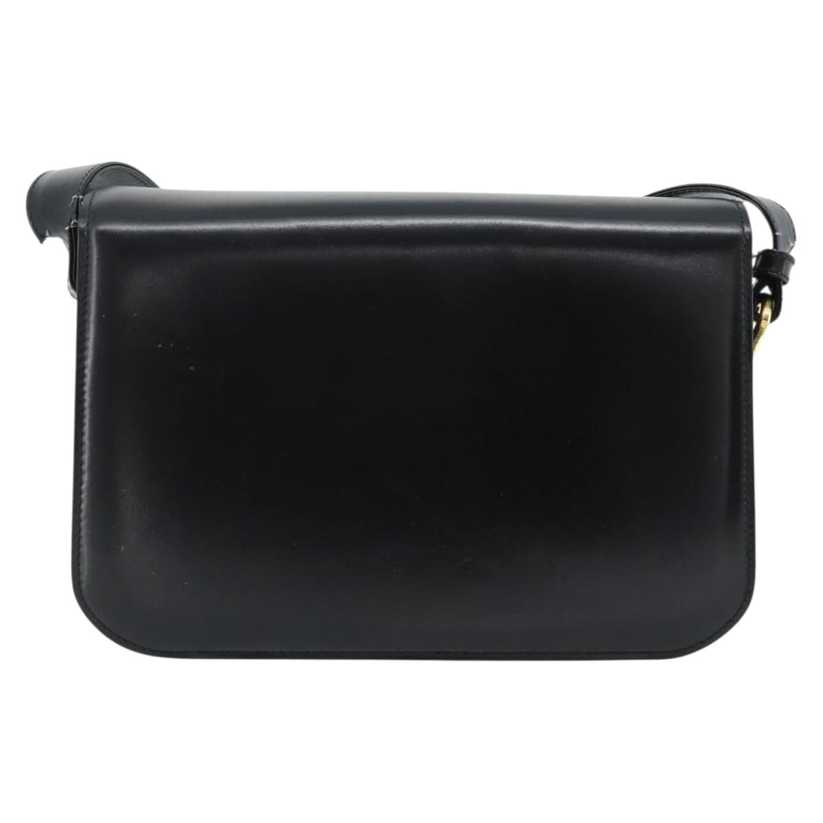 CELINE Horse Carriage Shoulder Bag Leather Black Gold Auth ka895