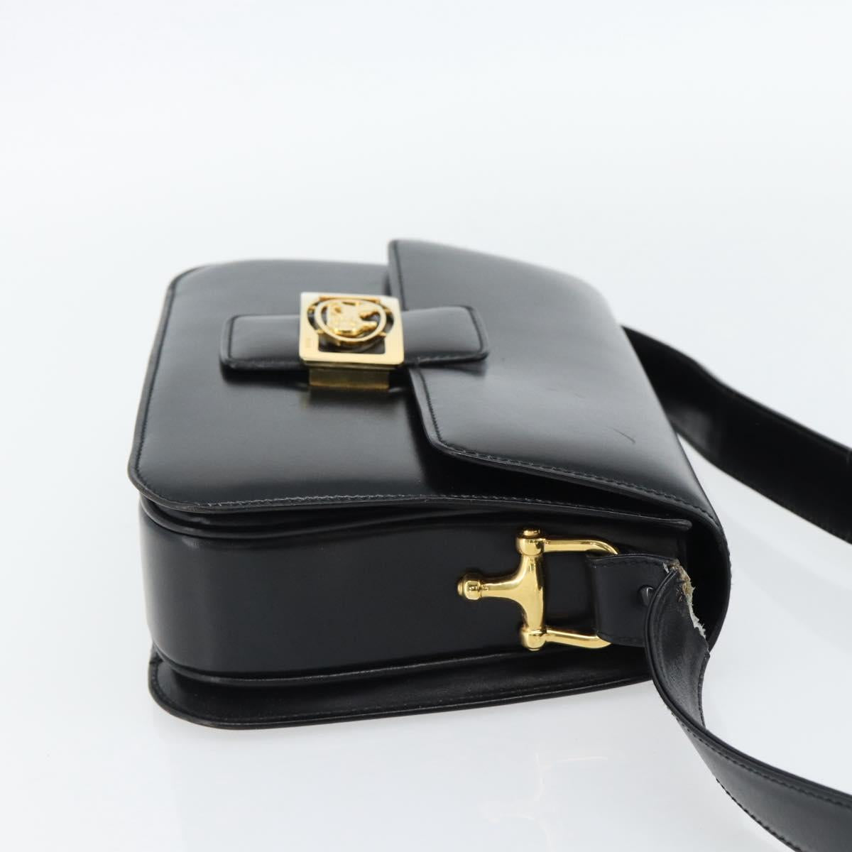 CELINE Horse Carriage Shoulder Bag Leather Black Gold Auth ka895