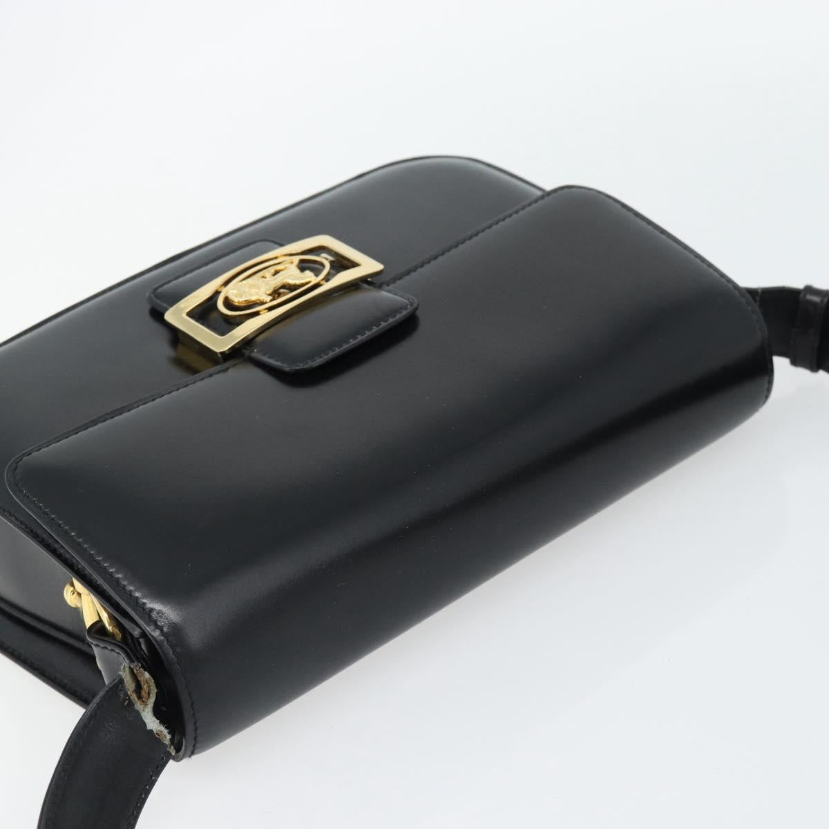 CELINE Horse Carriage Shoulder Bag Leather Black Gold Auth ka895