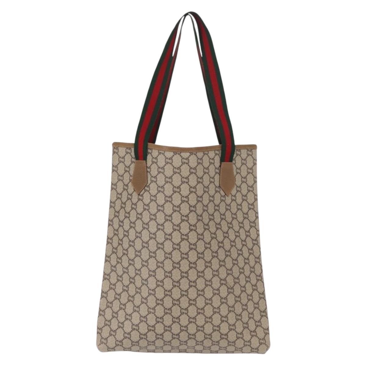 GUCCI GG Plus Supreme Web Sherry Line Tote Bag PVC Beige Gold Auth ka901