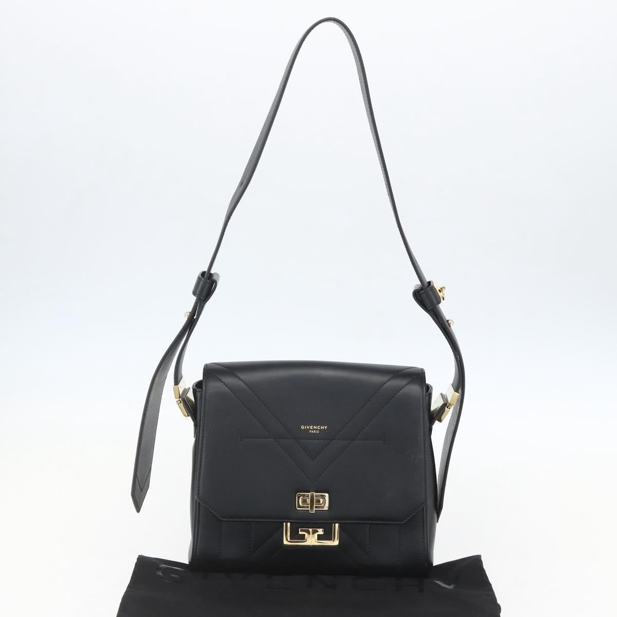 GIVENCHY Shoulder Bag Leather Black Gold Auth ka908V