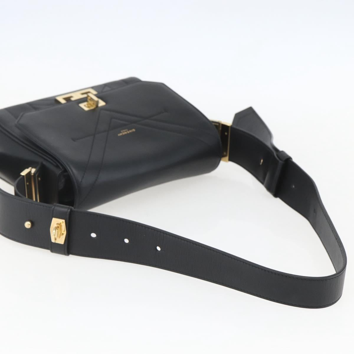 GIVENCHY Shoulder Bag Leather Black Gold Auth ka908V