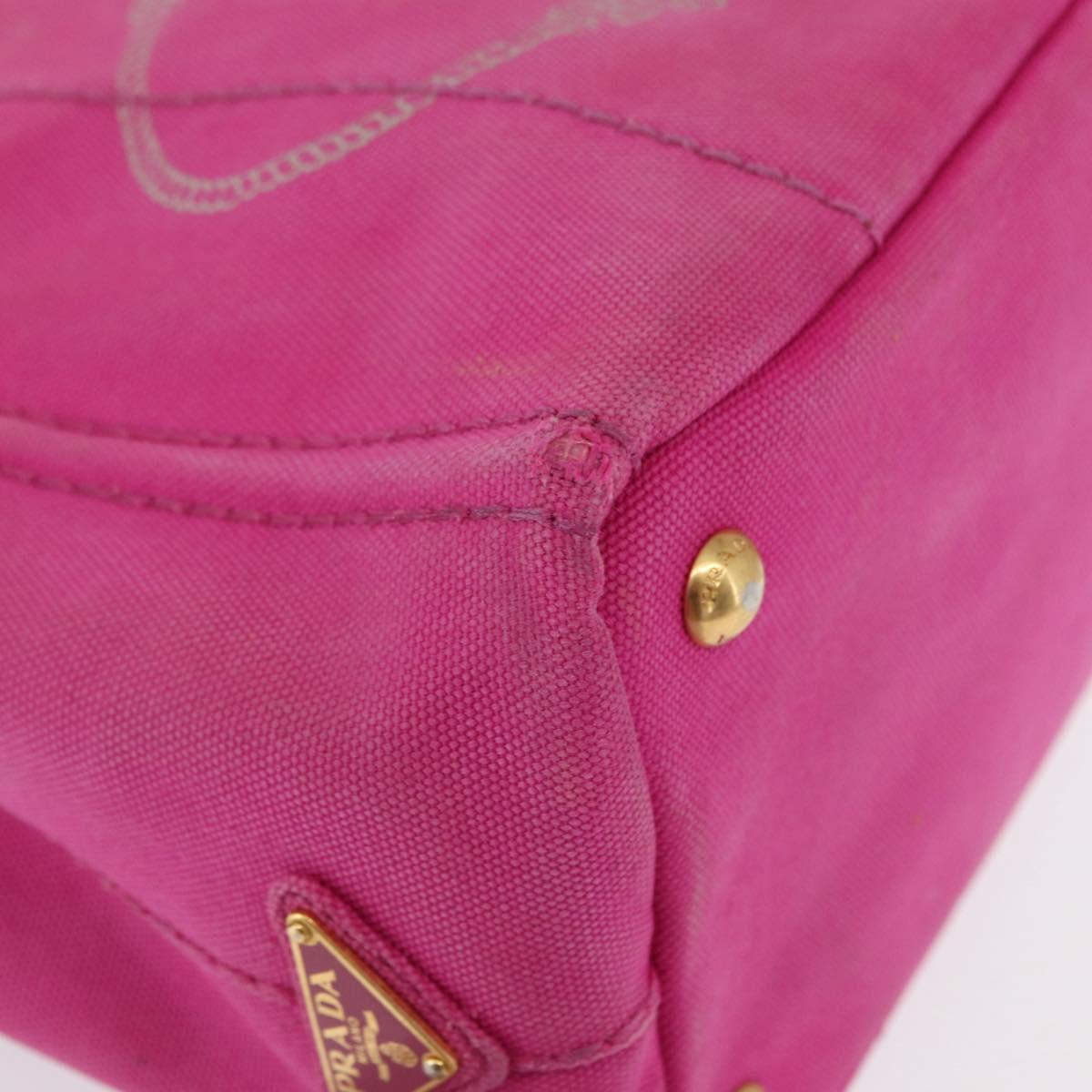 PRADA Canapa PM Hand Bag Canvas Pink Gold Auth ka913